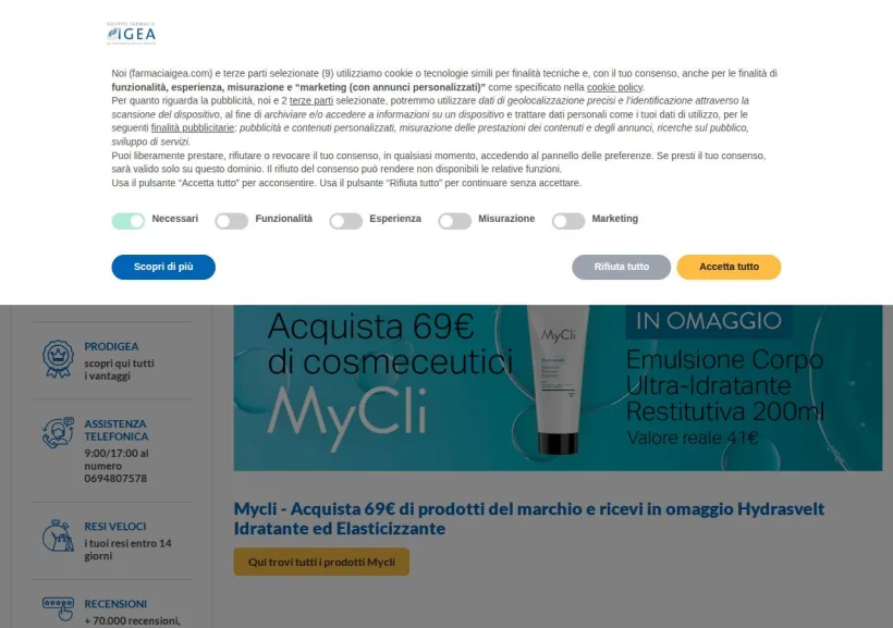 Schermata della pagina offerta di Farmacia Igea