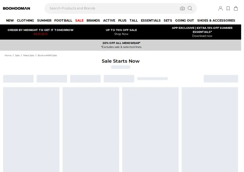 Schermata della pagina offerta di BoohooMan