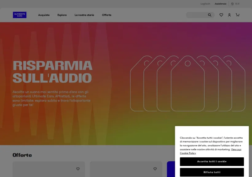 Schermata della pagina offerta di Ultimate Ears