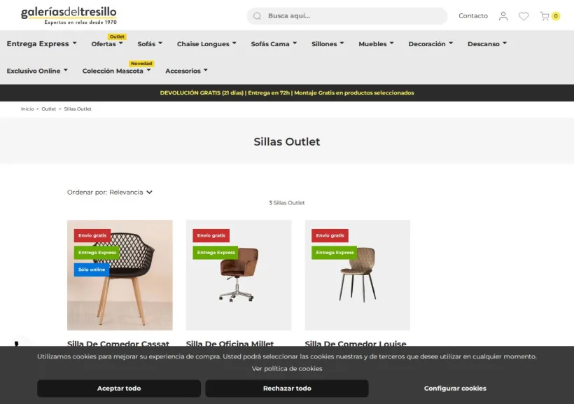 Schermata della pagina offerta di Galerias del Tresillo