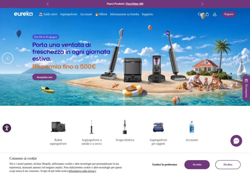 Schermata della pagina offerta di Eureka