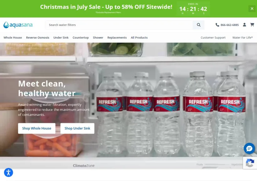 Schermata della pagina offerta di Aquasana Home Water Filters