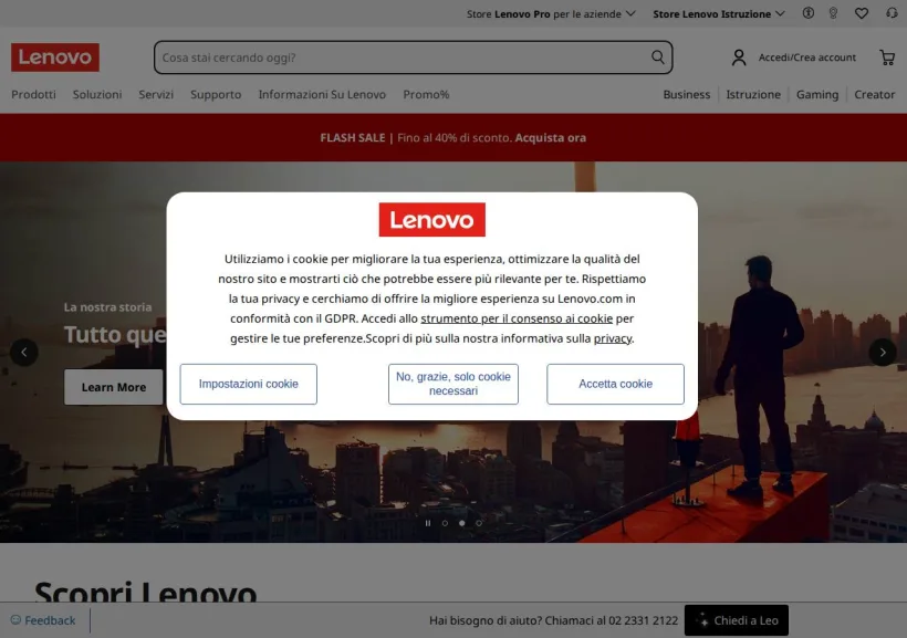 Schermata della pagina offerta di Lenovo