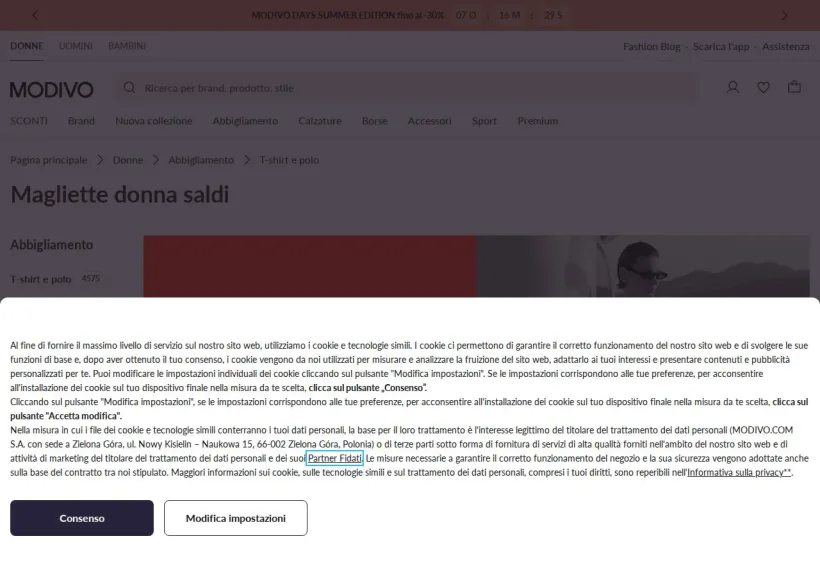 Schermata della pagina offerta di Modivo