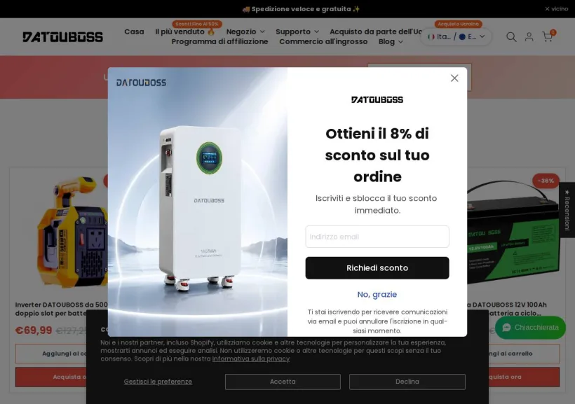 Schermata della pagina offerta di Datouboss
