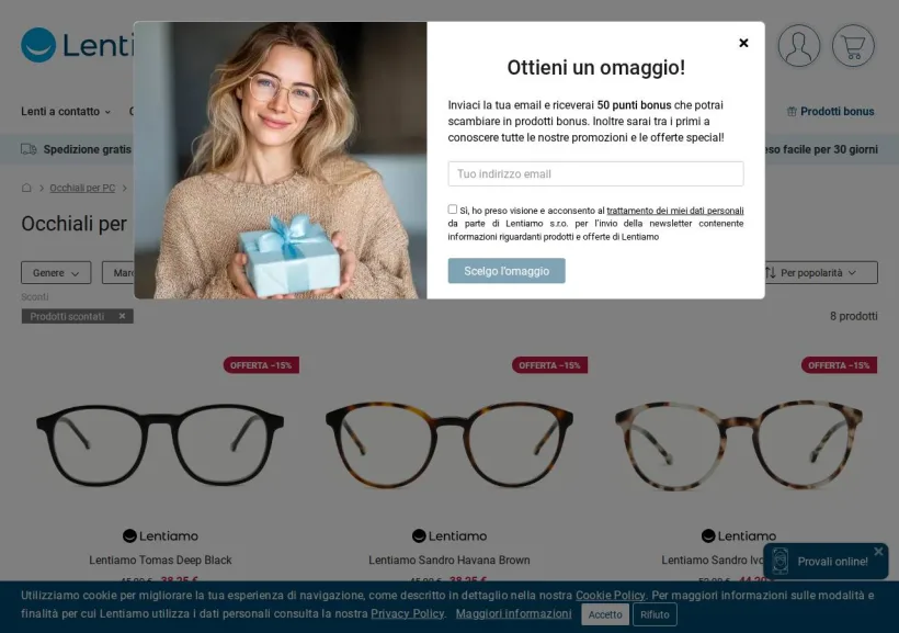 Schermata della pagina offerta di Lentiamo