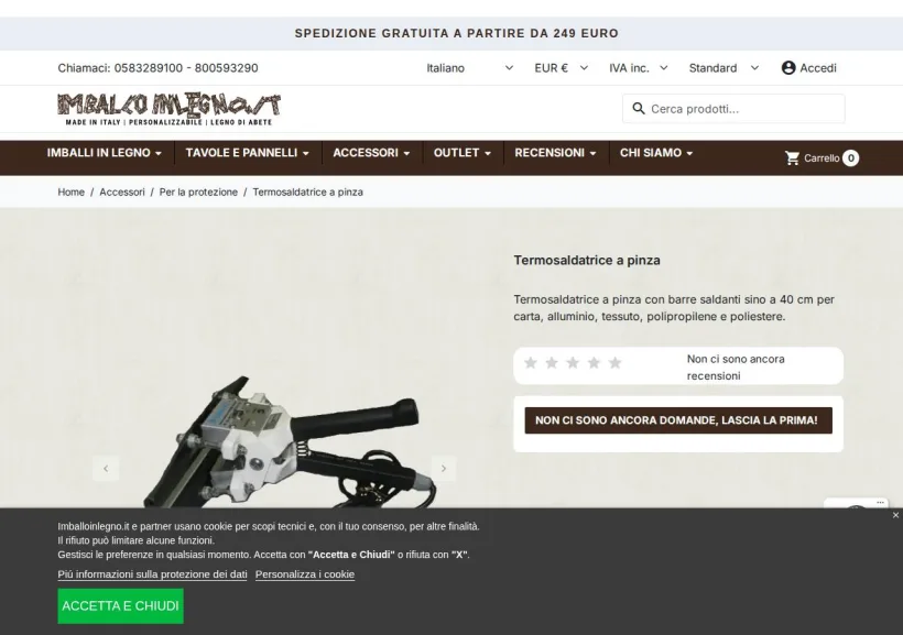 Schermata della pagina offerta di Imballoinlegno.it