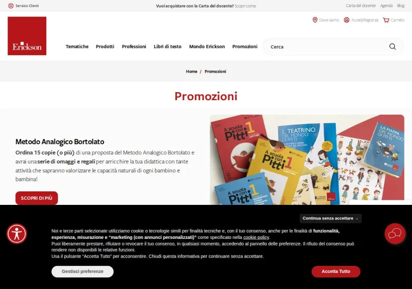 Schermata della pagina offerta di Erickson