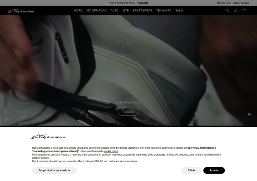 Schermata della pagina offerta di Alpinestars
