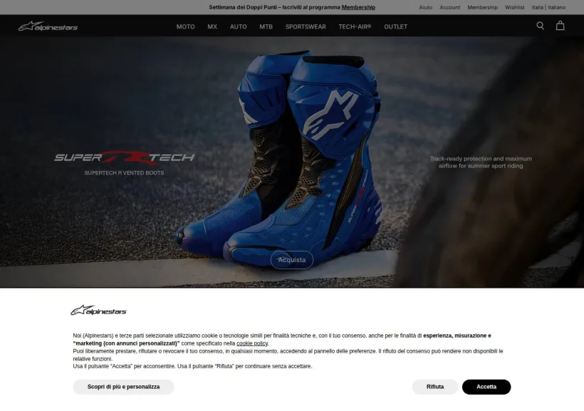 Schermata della pagina offerta di Alpinestars