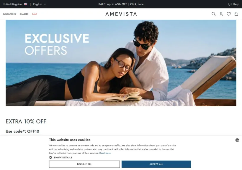 Schermata della pagina offerta di Amevista