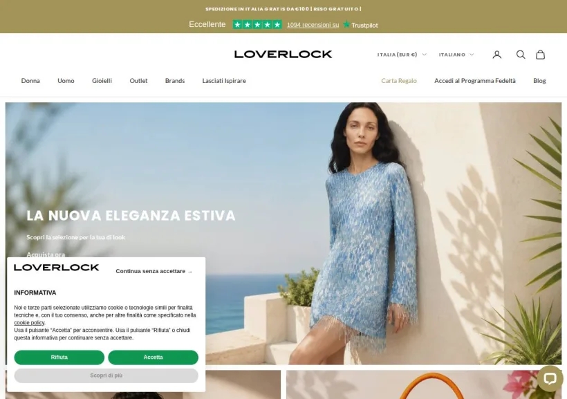 Schermata della pagina offerta di Loverlock boutique on line