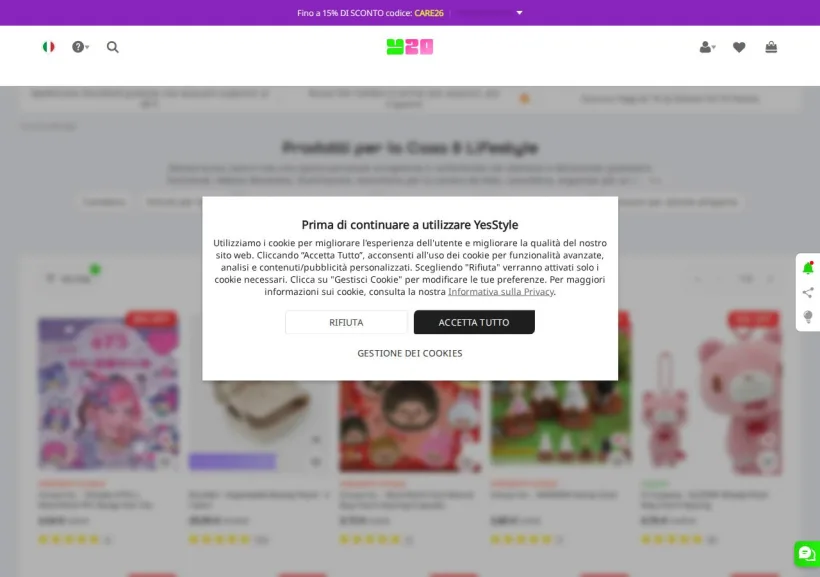 Schermata della pagina offerta di YesStyle