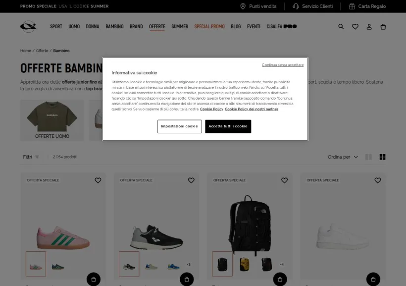 Schermata della pagina offerta di Cisalfa