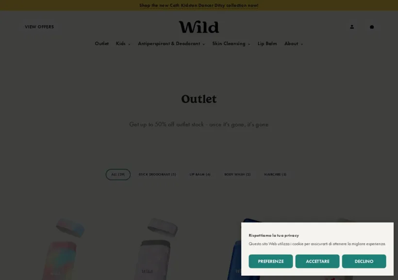 Schermata della pagina offerta di Wild