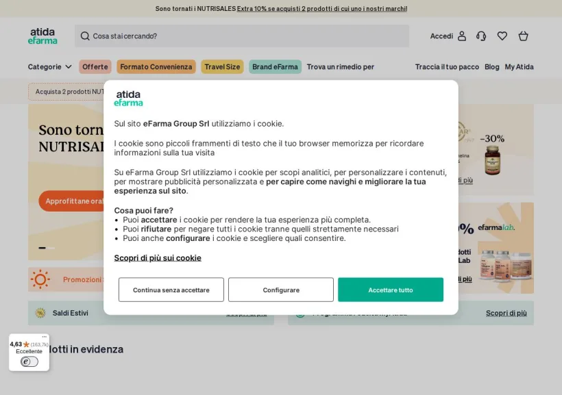 Schermata della pagina offerta di eFarma