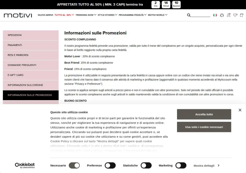 Schermata della pagina offerta di Motivi