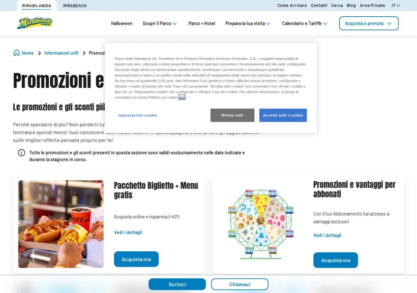 Schermata della pagina offerta di Mirabilandia