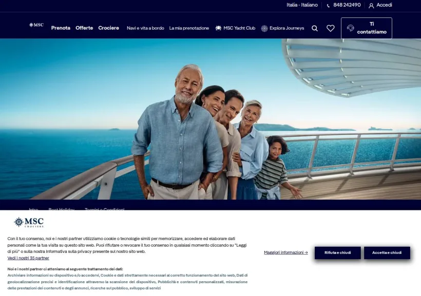 Schermata della pagina offerta di MSC Crociere