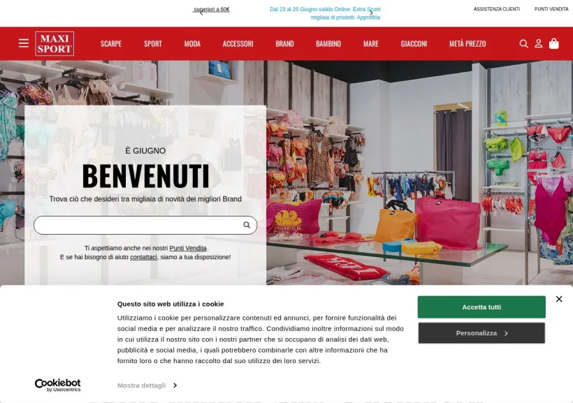 Schermata della pagina offerta di Maxi Sport