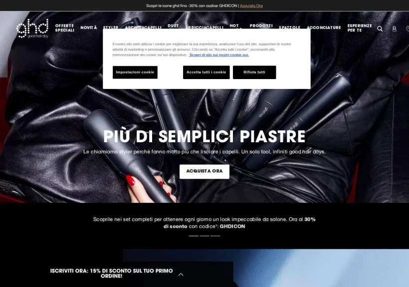 Schermata della pagina offerta di GHD