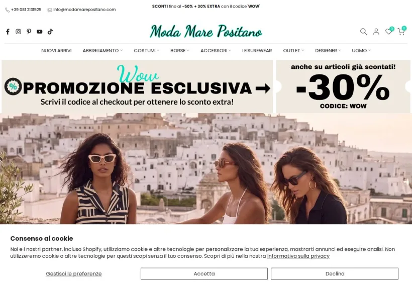 Schermata della pagina offerta di Moda Mare Positano