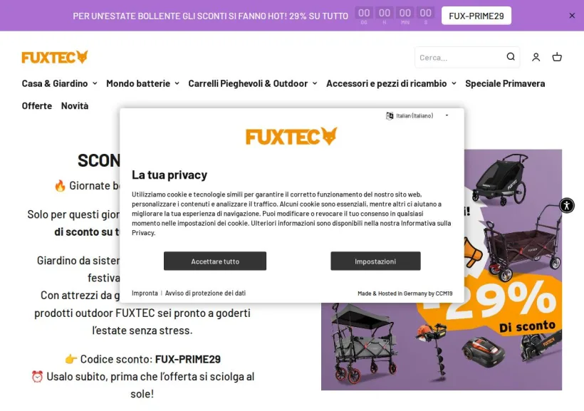 Schermata della pagina offerta di FUXTEC