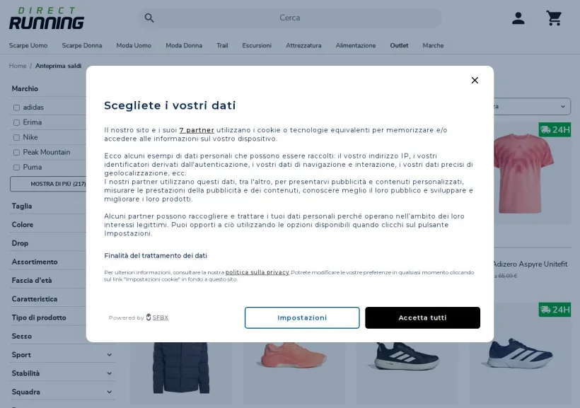 Schermata della pagina offerta di Direct-Running