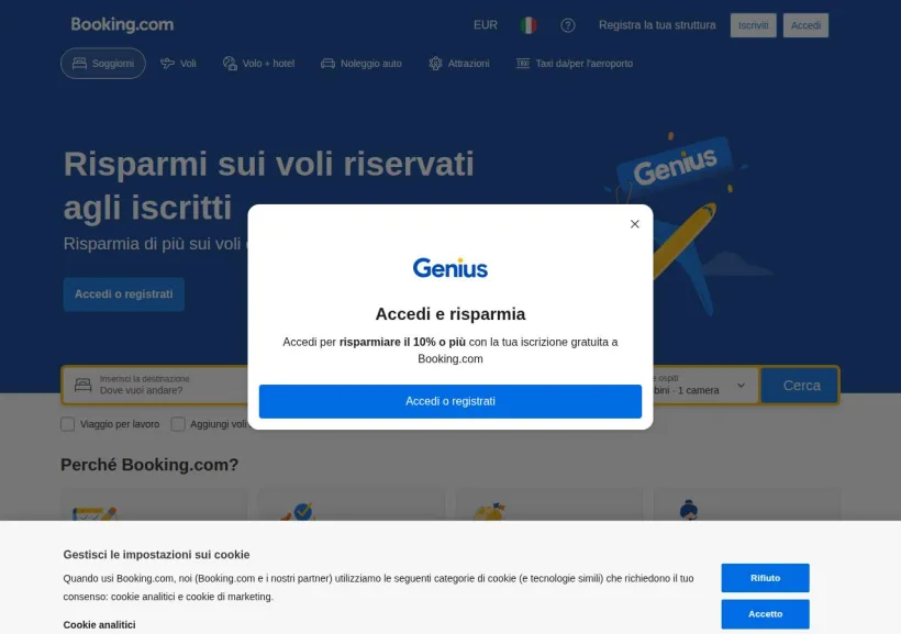Schermata della pagina offerta di Booking