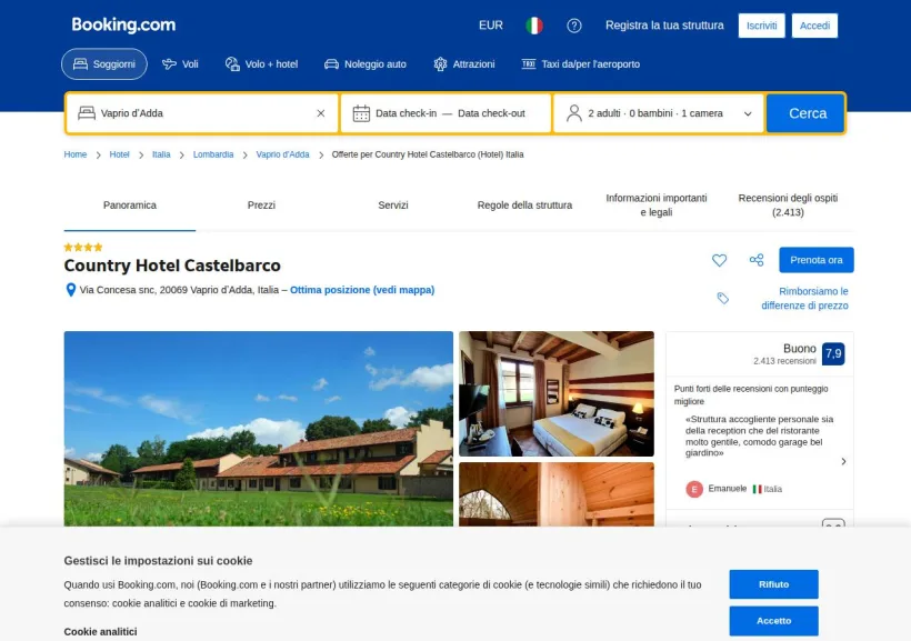 Schermata della pagina offerta di Booking