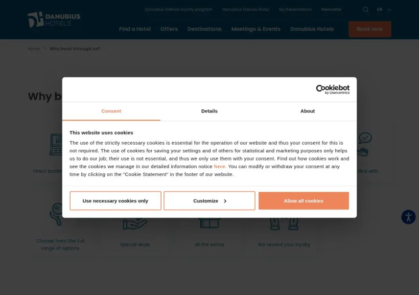Schermata della pagina offerta di Danubius Hotels  