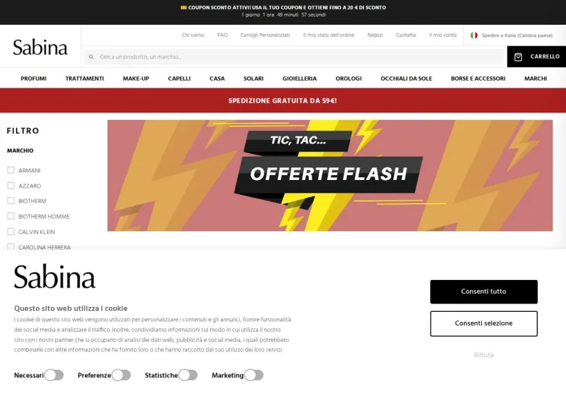 Schermata della pagina offerta di Sabina