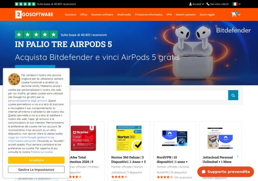 Schermata della pagina offerta di 2GO Software