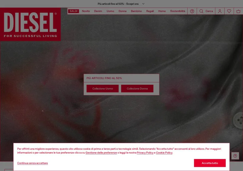 Schermata della pagina offerta di Diesel