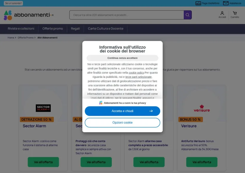 Schermata della pagina offerta di Abbonamenti.it