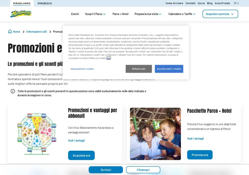 Schermata della pagina offerta di Mirabilandia