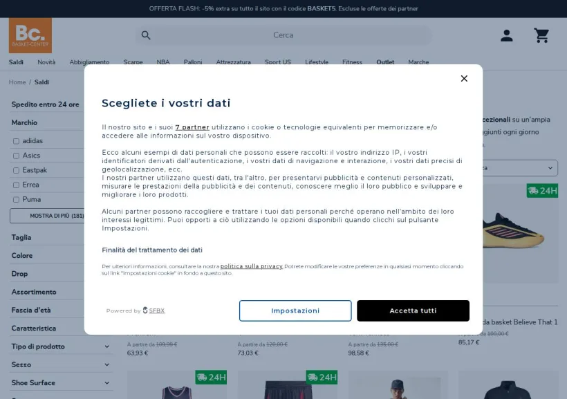 Schermata della pagina offerta di Basket-Center
