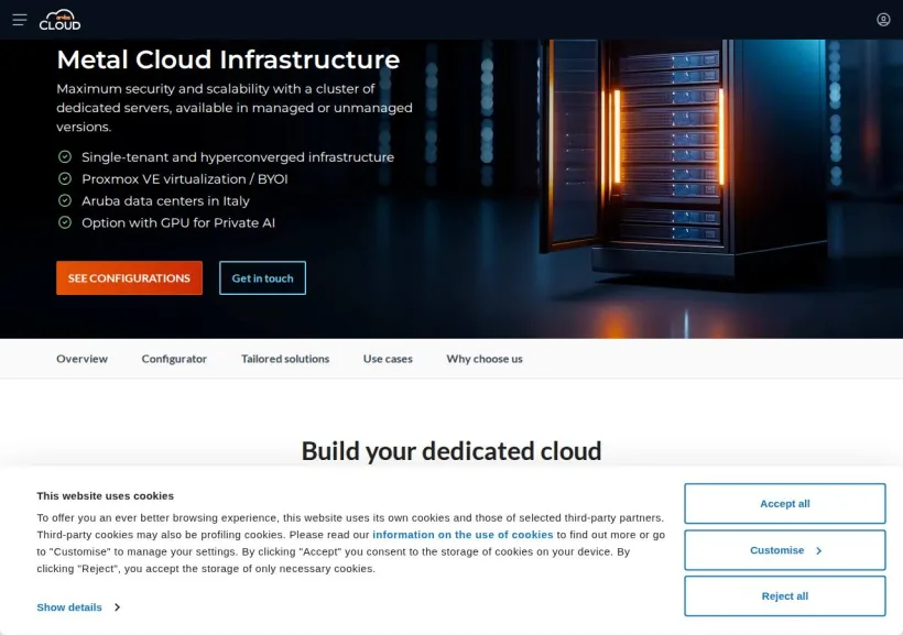 Schermata della pagina offerta di Aruba Cloud
