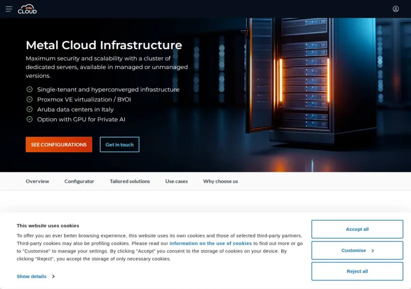 Schermata della pagina offerta di Aruba Cloud