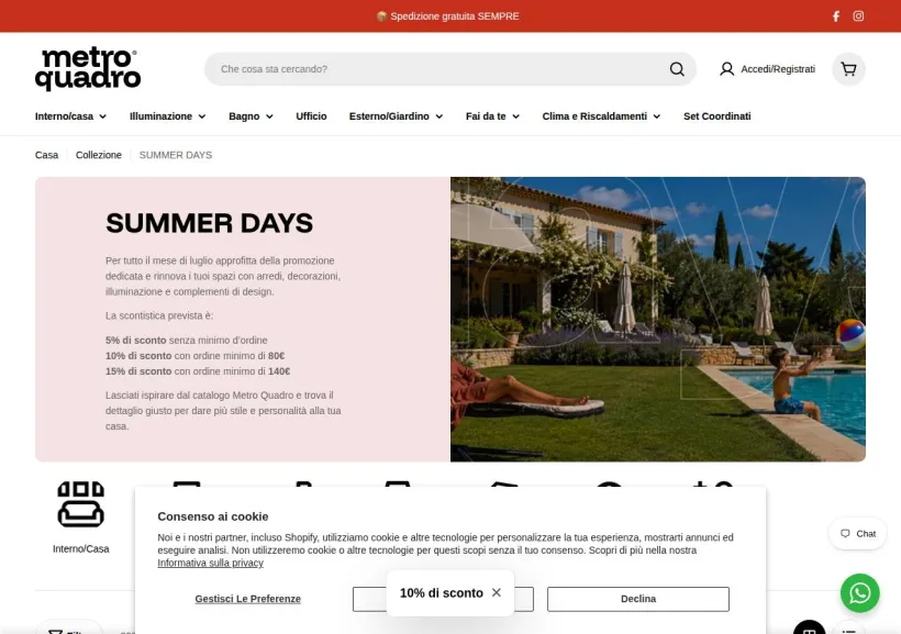 Schermata della pagina offerta di Metro Quadro