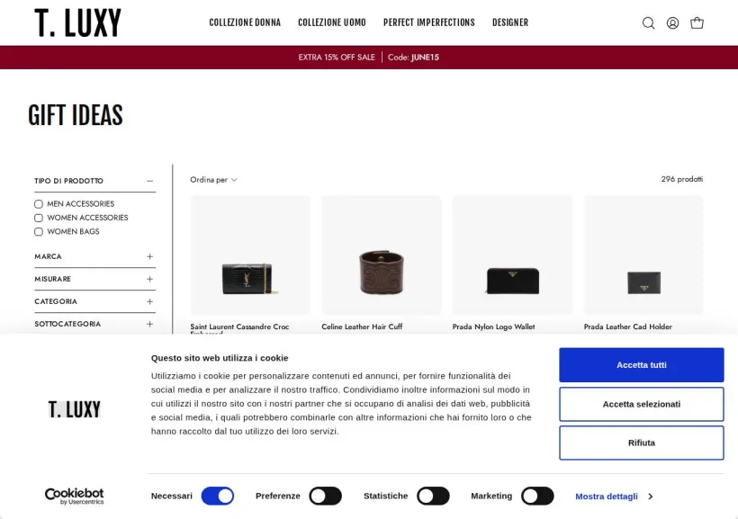 Schermata della pagina offerta di T.LUXY
