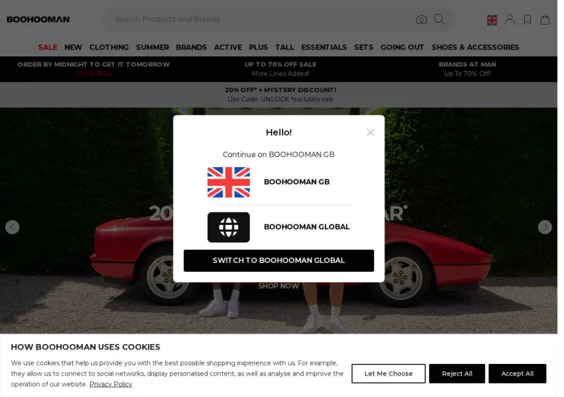 Schermata della pagina offerta di BoohooMan