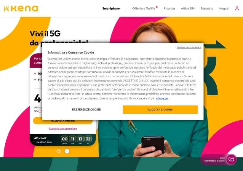 Schermata della pagina offerta di Kenamobile