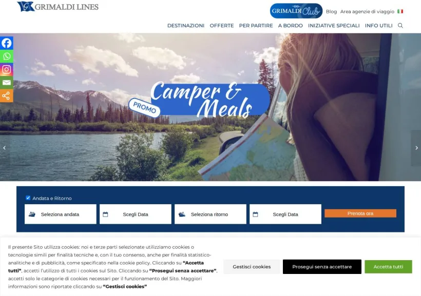 Schermata della pagina offerta di Grimaldi Lines