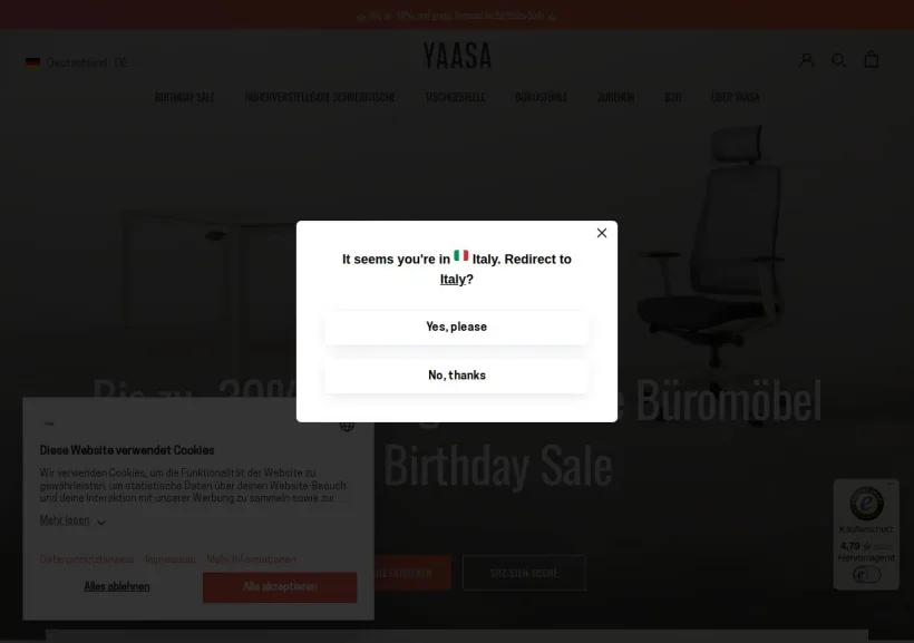 Schermata della pagina offerta di YAASA