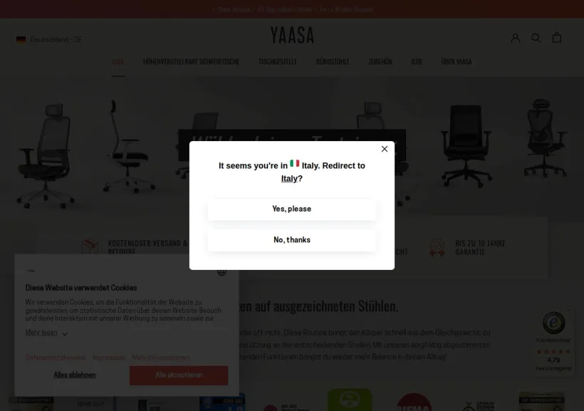 Schermata della pagina offerta di YAASA