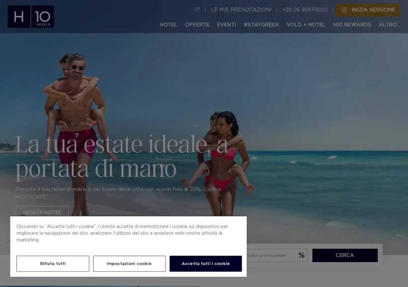 Schermata della pagina offerta di H10 Hotels