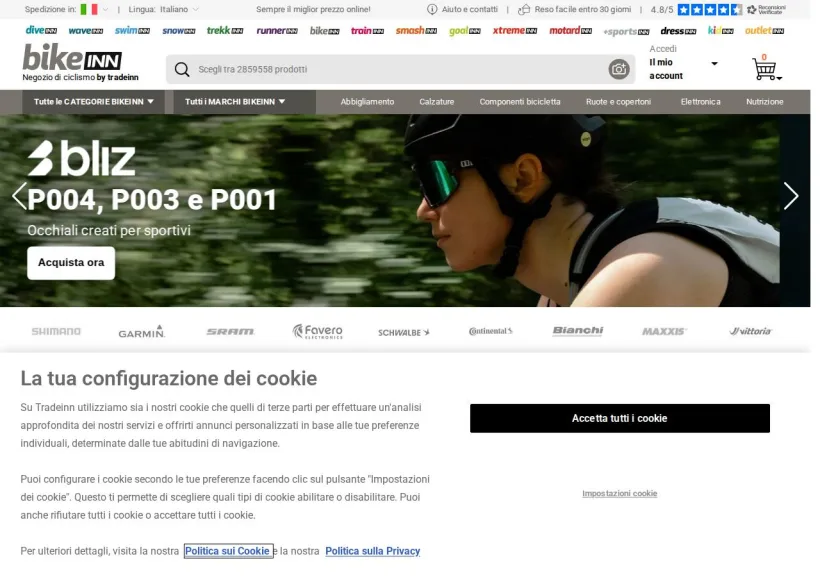 Schermata della pagina offerta di Bikeinn