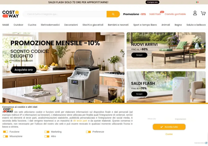 Schermata della pagina offerta di COSTWAY