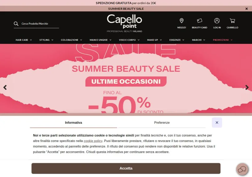 Schermata della pagina offerta di Capellopoint 